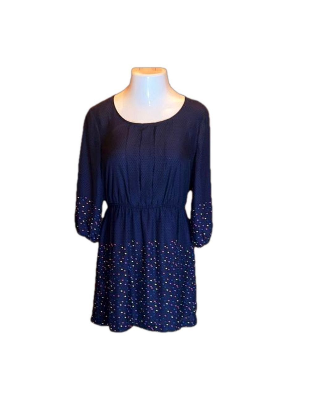 URBAN OUTFITTER’S “Cooperative” Navy Blue Pop-Over Dress w/ colorful Specks SZ L
